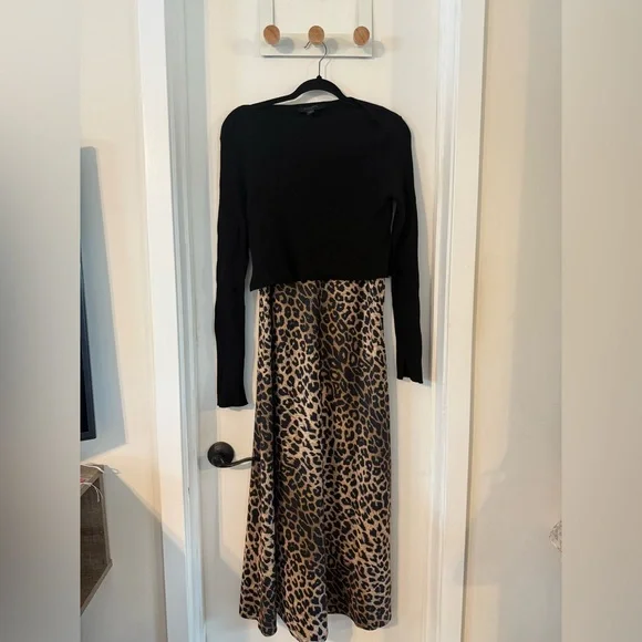 All Saints Hera Leopard Print 2-In-1 Midi Dress - Picture 3 of 14